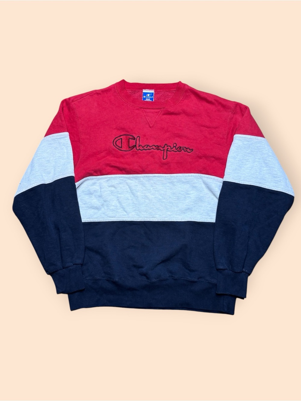 Vintage 1990s Champion Crewneck Sweatshirt Color Block Men’s Large Vtg 90s